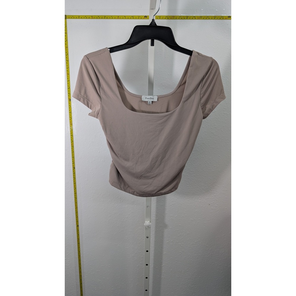 Faded Rose Womens Square Neck Ruched Side Crop Top Taupe Mauve Size Medium
